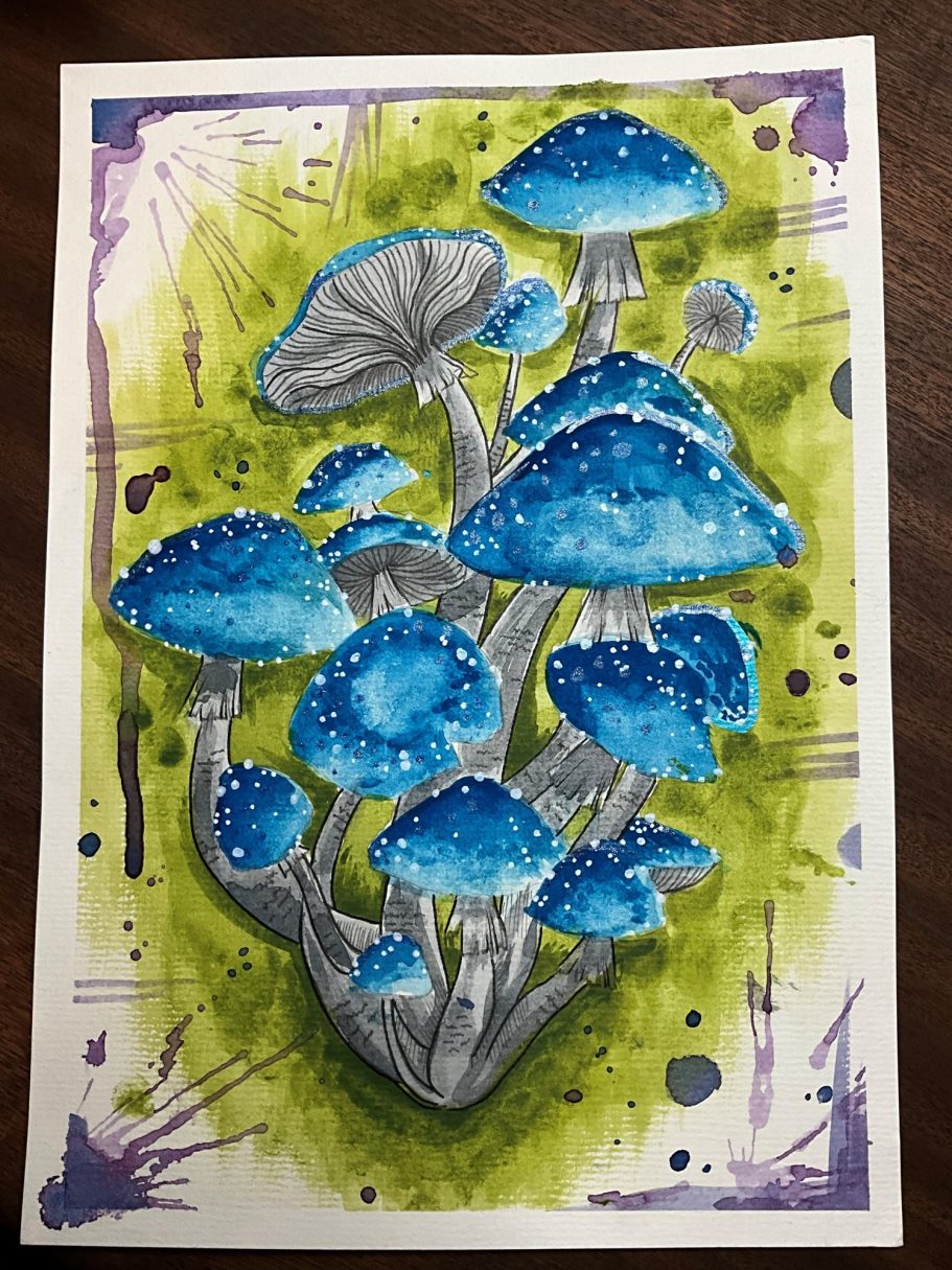 Blue Mushroom Watercolour Painting Blue Mushroom Watercolour Painting